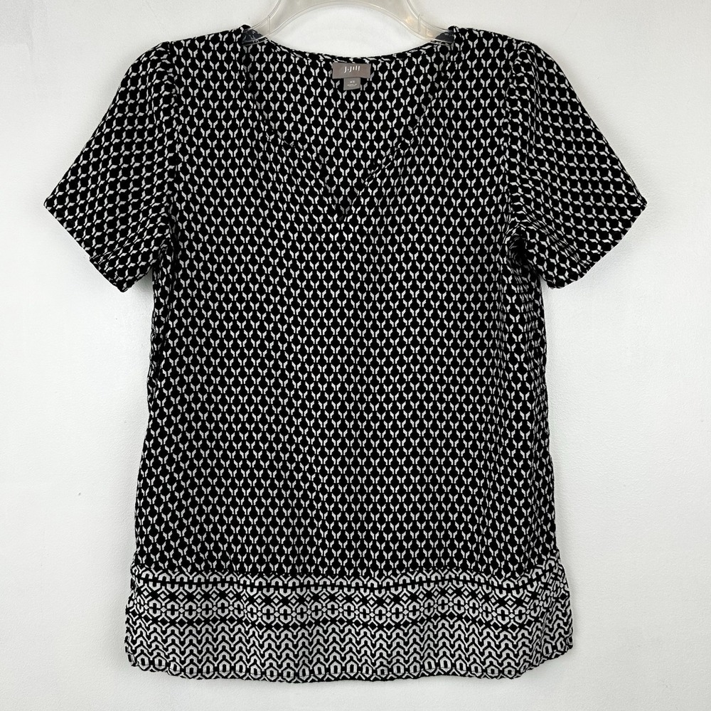 J Jill Top Womens XS Black V Neck Tunic Short Sleeve Casual Office Career